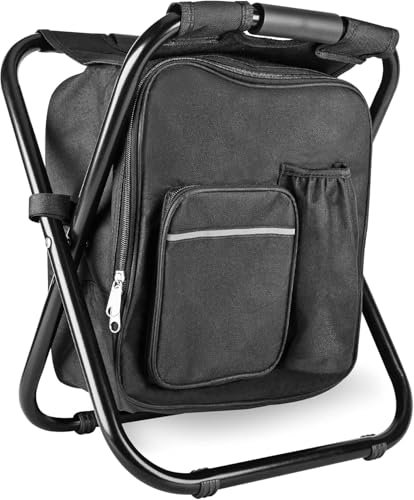 Kikerike Backpack Stool Cooler Chair Heavy Duty 400 LBS Max Load Portable Lightweight Stool Backpack Folding Fishing Cooler Stool for Camping Hunting Fishing - Black