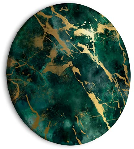 murando - runde Bilder Marmoroptik gold 80x80 cm Leinwandbild 1 tlg Kunstdruck modern Wandbilder XXL Wanddekoration Design Wand Bild Steinwand Abstrakt 3D grün f-A-10004-bc-a