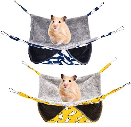 olyee 2 Pack Rat Cage Hammocks, Pet Ferret Double-Layer Hanging Bed for Small Animals Guinea Pig Cage Accessories Bedding, Warm Hammock for Parrot Squirrel Hamster Rat Playing Sleeping(Blue+Yellow)