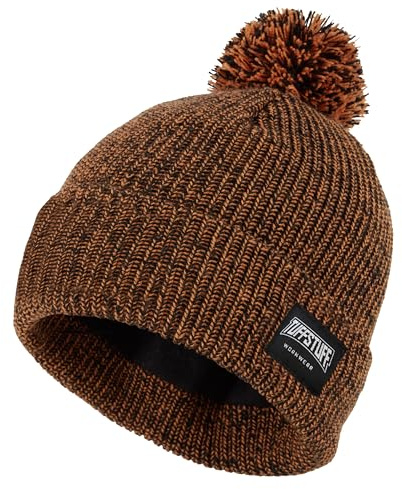 TuffStuff - Elite Bobble Hat Beanie, One Size - Vintage Styling - Chunky Knit with Thinsulate & Microfleece Lining - Warm & Durable Beanie for Trade Professionals & Outdoor Use Orange
