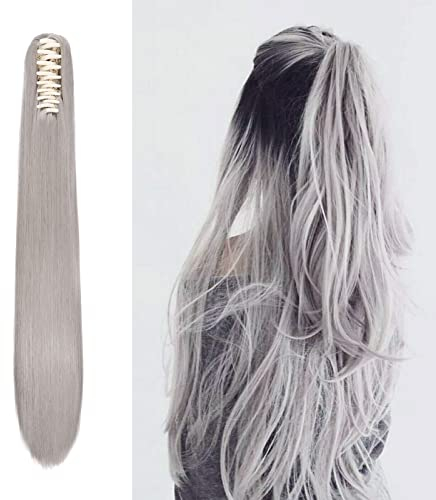 Cybelleza Ponytail Extensions Zopf Pferdeschwanz Haarteil mit klammer Glatt Lang Claw Clip in Haarverlängerung Kunsthaare Synthetik Haarverlängerung Zopf Extension für Frauen (Dunkelgrau)