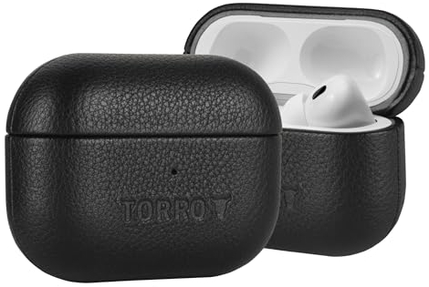 TORRO Lederhülle kompatibel mit AirPods Pro (1. und 2. Generation) – Echtleder AirPods Pro Schutzhülle (Schwarz)