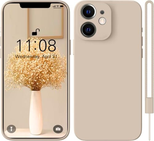 KPPIT Silicone Case Compatible with iPhone 12 6.1 inch protective case, Ultra Slim Soft Gel Anti-Scratch,Microfiber Lining,Rubber Shockproof Case Cover for iPhone 12 Khaki
