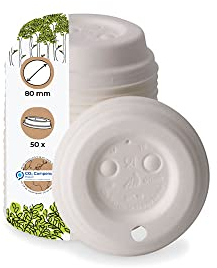 BIOZOYG Couvercle en papier avec bec I Couvercle pour café à emporter Ø 80 mm blanc I Pour gobelets à café en papier I Biodégradable et compostable I Couvercle avec ouverture I 50 pièces