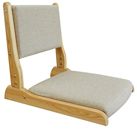 Klappbarer Tatami-stuhl mit Rückenlehne, Meditations-bodenstuhl Tragbarer Japanischer Beinloser Stuhl Holz Faules Sofa, Erkerfenster Balkon Wohnzimmerstuhl Bodensitz(52x43x45cm(20x17x18inch), Khaki)