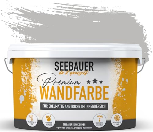 SEEBAUER diy Wandfarbe Grau 2,5L für Innen (No. 234 Misty Moor) Edelmatte hellgraue Innenfarbe - Grautöne sehr hohe Deckkraft - Matt, Abwaschbar und Tropffrei