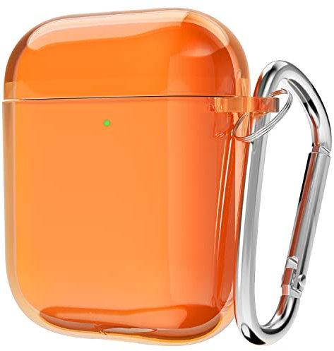 Svanove Clear Airpods Case (1st/2nd), Transparent Silicone Cover, Neon Orange
