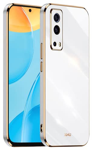 HONLEN Coque pour Vivo Y52 5G / Vivo Y72 5G (6.58 inches), Étui en TPU Souple en Silicone, Design de Cadre de Galvanoplastie - Blanc