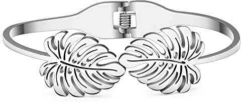 DALANE Edelstahl Versilbert 18K Vergoldet Strass Armbänder Armreifen Geschenke für Damen Mädchen Modeschmuck (Versilberte Blätter)