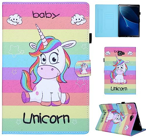 CXTcase Custodia per Samsung Galaxy Tab A6 10.1 2016,PU Intelligente Tablet Cover Samsung Galaxy Tab A 10.1(SM-T580/T585),Tablet Custodia con Slot per Schede,Unicorno Arcobaleno
