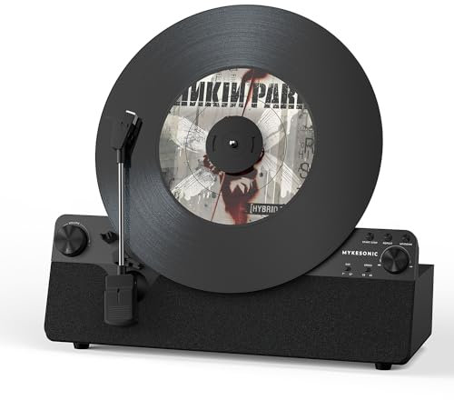 Automatic Vertical Bluetooth Turntable, MYKESONIC Vinyl Belt Drive Turntable, AT-3600L Magnetic Cartridge, Bluetooth In/Out, Hi-Fi Stereo Speakers,