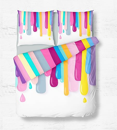 Quixora Bettwäsche 135x200cm Bettwäsche Set 3D Druck Microfaser Bettbezug und Kissenbezug 80x80cm mit Reißverschluss - Farblich gestreiftes Farbmuster