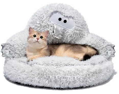 MEWOOFUN Waschbar Flauschiges Katzenbett, Flauschig und weich Katzensofa Hundesofa für mittlere und kleine Hunde/Katzen, Katzenschlafplatz Plüsch Katzenkissen Rund Kuschelbett, Cartoon-weiches Bett