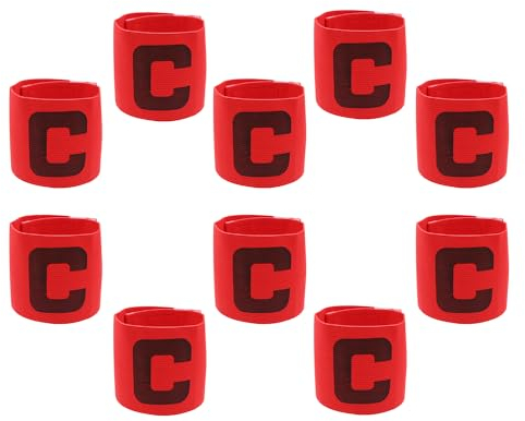 Hosifiy 10Pcs Fußball Kapitänsbinde, Rot Nylon Elastische Fußball Armbinde Einstellbare Fußball Kapitän Armbänder C Arm Band für Jugend Erwachsene Sport Training