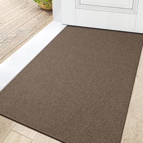 DEXI Fußmatte Innen 80 x 120cm, rutschfest Schmutzfangmatte, waschbar Fussmatte, Dünne Eingangstürmatte, Strapazierfähige Türmatte für Innenbereich, Braun