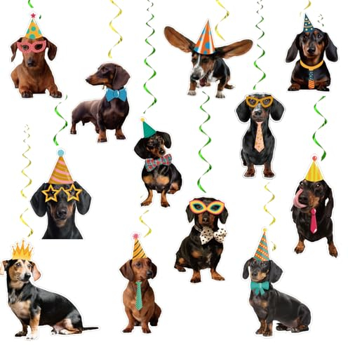 24 Pcs Dachshund Hängende Wirbel Lustige Dachshund Spiralen Decke Wirbel Dekorationen Dachshund Hund Hängende Dekorationen für Dachshund Geburtstag Dekorationen Party Zubehör