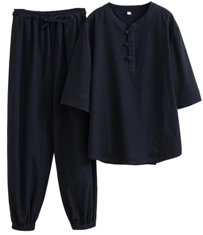 Womens Tai Chi Uniform Chinese Traditional Zen Meditation Suit Martial Arts Kung Fu Clothes Morning Exercises Outfit (29# Black, L)