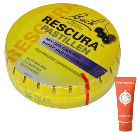 Bach Original RESCURA Pastillen (ehemals Rescue) Bachblüten-Mischung in einer fruchtigen Pastille, 50 g I für Innere Ruhe I Schule I Spar-Set plus Pharma Perle (Schwarze Johannisbeere, 1x 50 g)