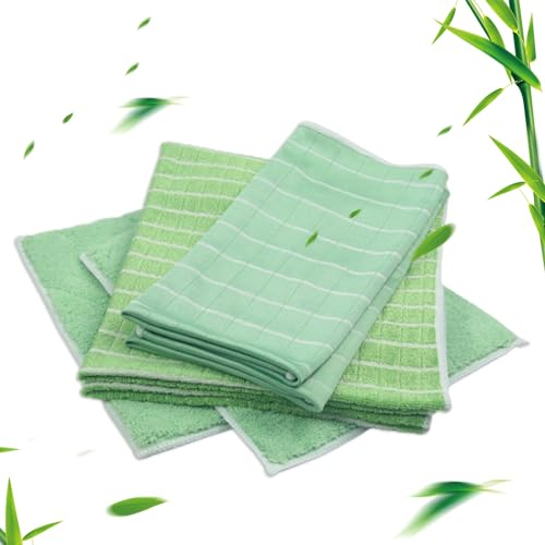 Trhillsbrad Lot de 6 chiffons de nettoyage en fibre de bambou pour fenêtre, cuisine, salle de bain, sans traces, non pelucheux, extra absorbants, durables, torchons de nettoyage, torchons de