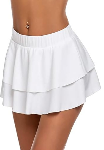 Avidlove Damen Minirock Sexy Faltenrock Plissee A-Linie Hohe Taille Skater Rock Vintage Elegant Elastisch Schule Tennis Röcke Freizeitrock Weiß L