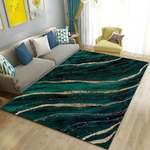 Dormitorio Sala De Estar Alfombra Piedra De Mármol Verde 3D Impreso Terciopelo De Cristal Alfombra Antideslizante - Limpieza Fácil - Poliéster Con Respaldo De Goma 180 X 280 Cm - Resistente A La -7B4O