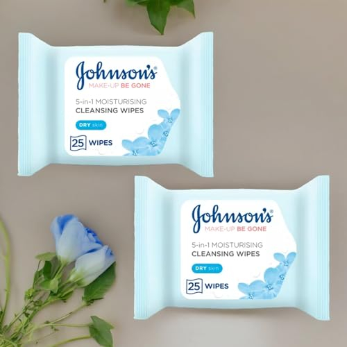 2 x 25wipes Johnson's Make-Up Be Gone 5-in-1 Moisturizing Cleansing Wipes for Dry Skin, part of Johnson's Face Care Makeup Be Gone line(Total 50wipes)