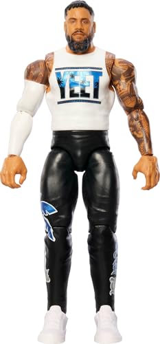 Mattel WWE Jey Uso Actionfigur, Hauptkampf-Serie #153, ca. 15 cm große Sammelfigur mit 10 Bewegungspunkten und lebensechtem Aussehen, JCV38, [Mehrfarbig]