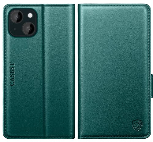 CASBST for iPhone 15 Case, Kickstand Flip Leather Wallet Book Case with Card Slots Shockproof Magnetic Closure Protective Phone Case Cover Compatible with iPhone 15 - Green
