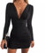 EMOTTOS Sexy Mini Wrap Dress, Sexy Deep V-Neck Ruched Dresses, Soft Long Sleeve Bodycon Pencil Dress, High Elasticity Mini Tube Club Cocktail Party Dress(Black, S)