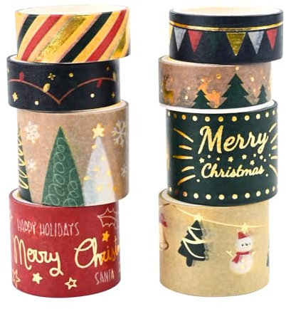 Washi Tape Set 8Rolls Weihnachten Rot Washi Masking Tape Dekorative Klebeband für Scrapbooking DIY Handwerk Bastler verschönert Journals Planer Karten Geschenkverpackung Bänder Hochzeit (Baum)
