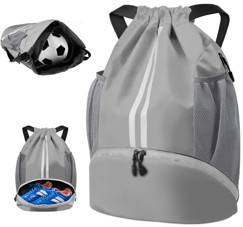 BROTOU Turnbeutel Fußballtasche Rucksack mit Kordelzug Verstellbar Tunnelzug Gymsack Wasserfest Sporttasche für Herren Damen Kinder Jugend