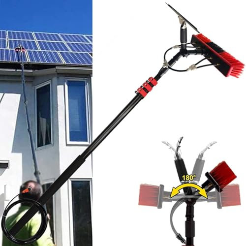 Teleskopischer Fensterreinigungsstab mit Wasserzufuhr, 3,6 x 10,8 m, ausziehbarer Reiniger für Wintergarten, Dach, Solarpanel, 55 cm Bürstenkopf für effiziente Reinigung