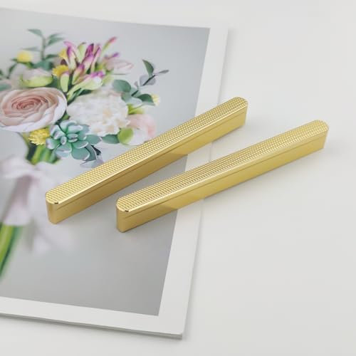Pexintek 10 Pack Gold Modern Cabinet Handles 128mm(5 Inchs) Hole Centers Kitchen Bathroom bedrooms Study Furniture Door Vintage Pulls with Screws for Cupboards Drawer Wardrobe Dresser (Golden)