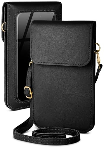 moex Handytasche zum Umhängen für Motorola Moto G35 5G kleine Handtasche mit Handyfach und Sichtfenster, 2 extra Fächer Mini PU Leder Handy Umhängetasche Damen CitySling, Schwarz