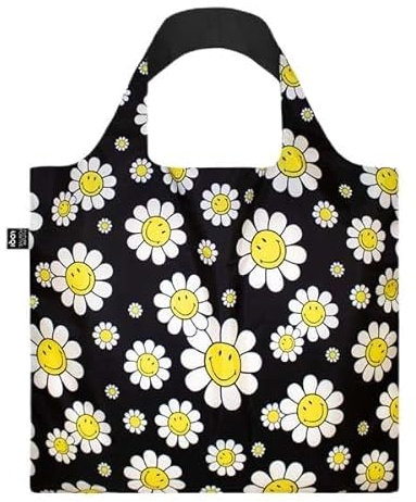 LOQI SMILEY Flowers Black Recycled Bag