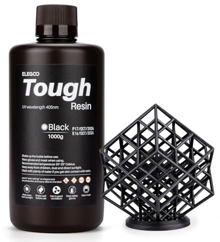 ELEGOO Tough Resin 3D Drucker Harz mit Hoher Härte und Flexibilität, Niedriger Viskosität, Geringer Schrumpfung, Kompatibel mit MSLA/LCD/DLP 3D-Druckern, Schwarz 1000g