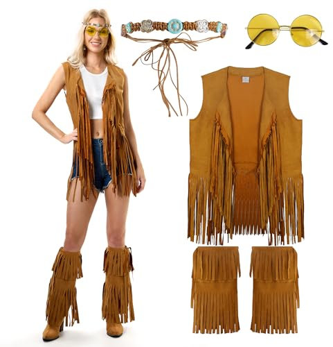 Funnlot Hippie Kostüm Damen,Abba Kostüm 60er 70er Jahre Kostüm Faschingskostüme Karneval Kostüm Damen Hippie begleiten Hippie Outfit Bekleidung Accessoires M