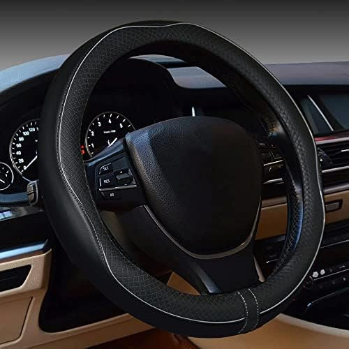Flaconi Auto Lenkradbezug,Auto Zubehör,Lenkradbezug,Autozubehör Innenraum,Lenkradbezug Leder,Lenkradhüllen,Lenkradschutz in Universal Größe 37-39 cm (Schwarz&Grau)