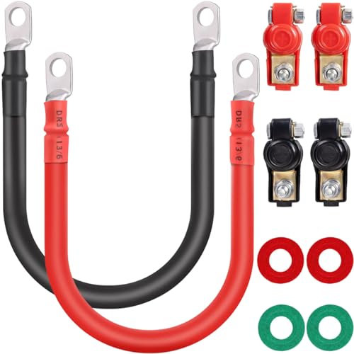 DAOKAI Batteriekabel,2 AWG 35 mm² 30cm Starthilfekabel,Auto Starthilfekabel Kupfer 12V Batterie Clip Set Rot + Schwarz,Heavy Duty mit Ringklemmen, für LKW, Motorrad, Solar, RV, Marine