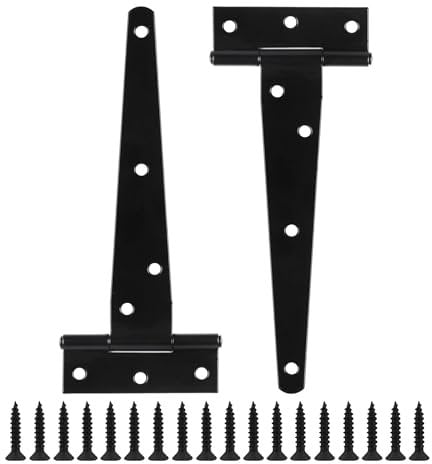 2 Pack T Hinge 150mm (6) with Screws, Heavy Duty T-Strap Gate Hinges, Black Coated Metal Rustproof and Weather Resistant for Shed Doors, Barn Doors, Wooden Gates, and Fences.