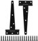 2 Pack T Hinge 150mm (6) with Screws, Heavy Duty T-Strap Gate Hinges, Black Coated Metal Rustproof and Weather Resistant for Shed Doors, Barn Doors, Wooden Gates, and Fences.
