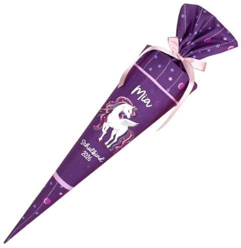 Deine Schultüte aus Stoff Kuschel Velvet Wunschmotiv individualisierbar mit Wunschname personalisierbar 70 cm 85 cm – Mädchen Modell 3 (85 cm ohne Kissen, Pegasus)