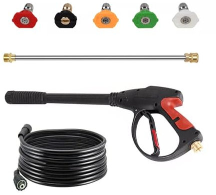 Aartner Pressure Washer Gun and Hose Kit, 8M Hose, 4000 PSI Jet Wash Lance with 5 Detachable Spray Nozzle Tip, M22-14 mm Fitting Car Jet Washer Cleaning Kits, Pressure Washer Accessories