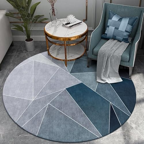 Teppich Rund Blau Grün Grau Kurzflor Teppich Wohnzimmer Schlafzimmer,Gemütlich Und Pflegeleicht,Waschbare Anti-Rutsch Badteppich Rund 120Cm