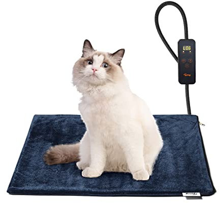 Toozey Katzen & Hund Heizmatte Innen 45 * 40cm, Timing & Temperatur Einstellbar Sicher Elektrisch Haustier Heizdecke, Weicher Wärmedecke für Neugeborene/Klein/Altere Katze und Hund, Blau - S