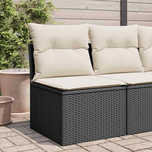 Holamys Garden Chair Black, Cream White, Armless Poly Rattan, Modular Outdoor Seating with Storage, Weather-Resistant Patio Furniture
