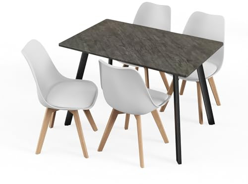 URBNLIVING 110cm Dining Table with 4 Chairs - Modern Kitchen & Dining Room Set, Padded Ergonomic Seats, Multiple Table Finishes & Chair Colours, Durable Steel Legs, Easy-Clean Laminate Top
