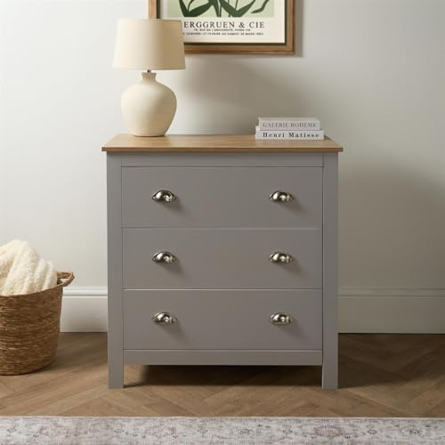 OHS Bedside Table Grey 3 Drawers, Modern Chicago Bedside Cabinet Wooden Nightstand Side Table Living Room Bedroom Storage Unit Decorative End Tables, 79 x 40 x 81cm