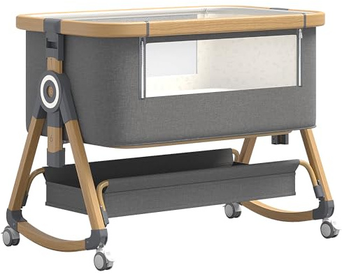 ALYIKOU 3 in 1 Newborn Baby Crib with Mattress, Camping Crib, Six Height Adjustment, Compatible with Different Beds, Adjustable Height