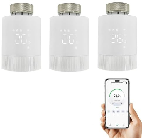 3 Stück Smartes Heizkörperthermostat, Heizungssteuerung per App und Smart Speaker, Geofencing, Fensteröffnungserkennung, Heizungsthermostat, Steuerung per Alexa-Google Assistant